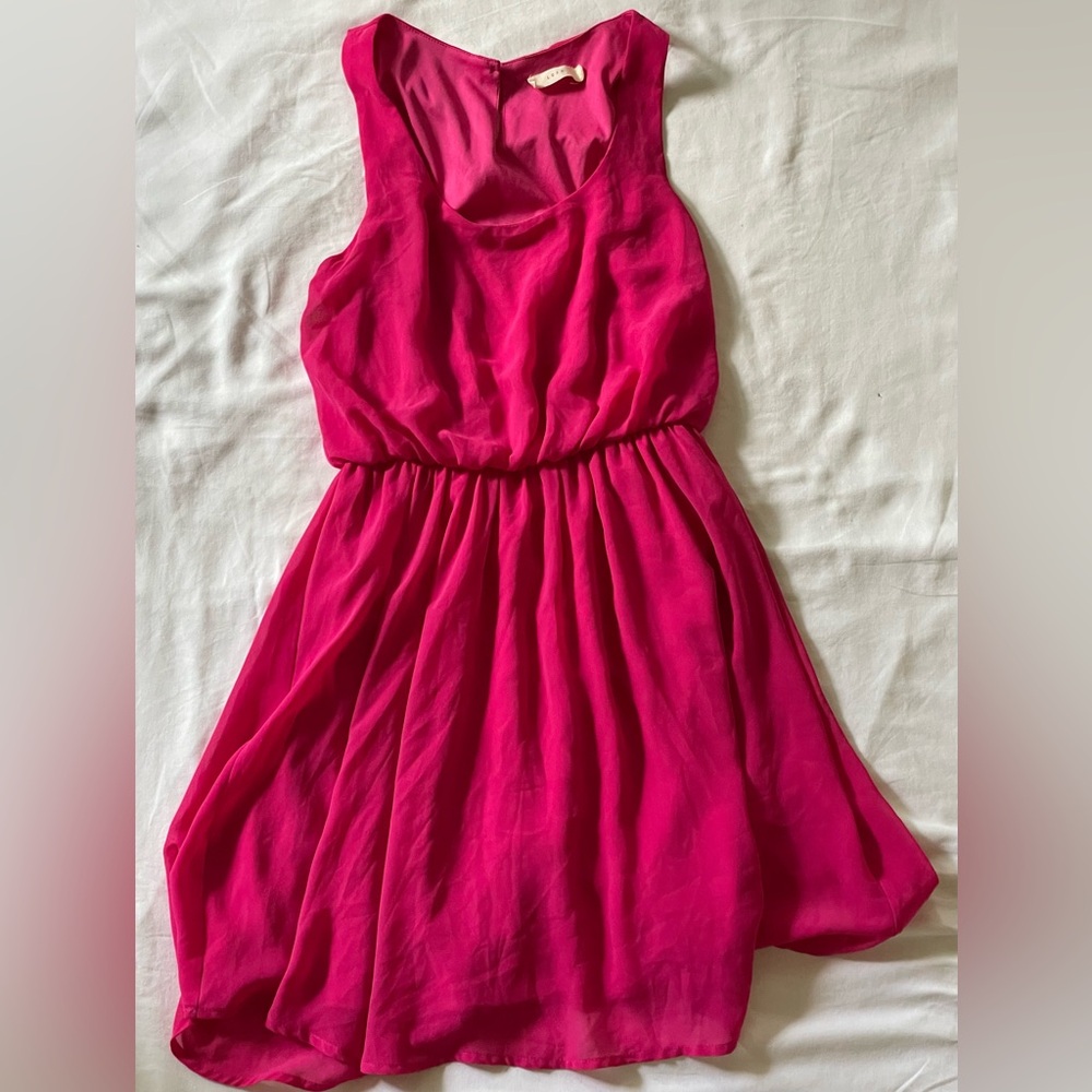 Summer Pink Sheer Lined Flowy Short Dress Womens Small